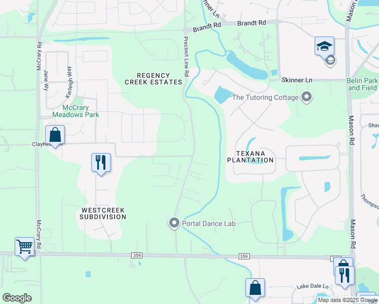 map of restaurants, bars, coffee shops, grocery stores, and more near 2801 Precinct Line Road in Richmond