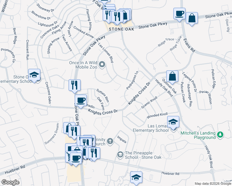 map of restaurants, bars, coffee shops, grocery stores, and more near 1103 El Risco in San Antonio