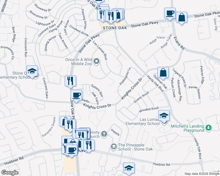 map of restaurants, bars, coffee shops, grocery stores, and more near 1103 El Risco in San Antonio
