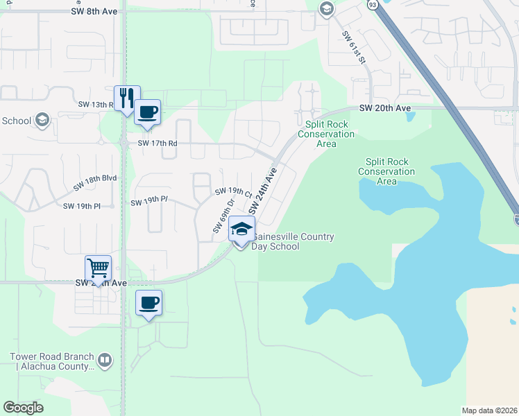 map of restaurants, bars, coffee shops, grocery stores, and more near 2002 Southwest 66th Drive in Gainesville