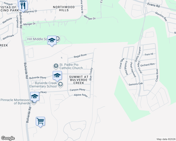 map of restaurants, bars, coffee shops, grocery stores, and more near 4042 Azalea Breeze in San Antonio