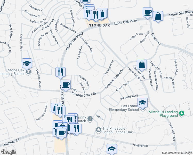 map of restaurants, bars, coffee shops, grocery stores, and more near 1103 El Risco in San Antonio