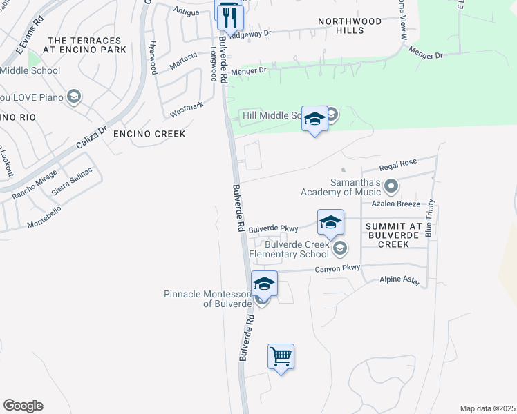 map of restaurants, bars, coffee shops, grocery stores, and more near 20302 Bulverde Road in San Antonio