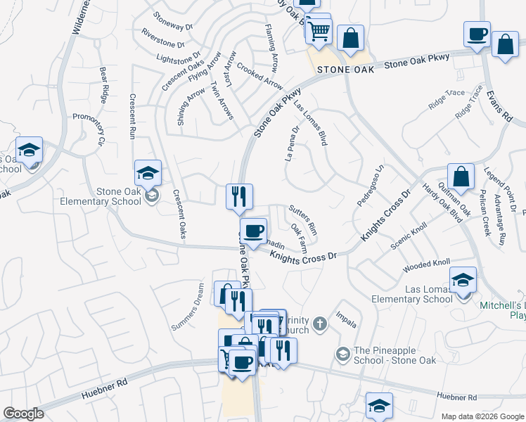 map of restaurants, bars, coffee shops, grocery stores, and more near 801 Almadin in San Antonio