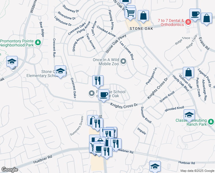 map of restaurants, bars, coffee shops, grocery stores, and more near 801 Almadin in San Antonio