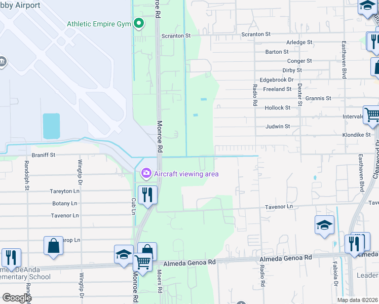 map of restaurants, bars, coffee shops, grocery stores, and more near 8706 Meldrum Lane in Houston