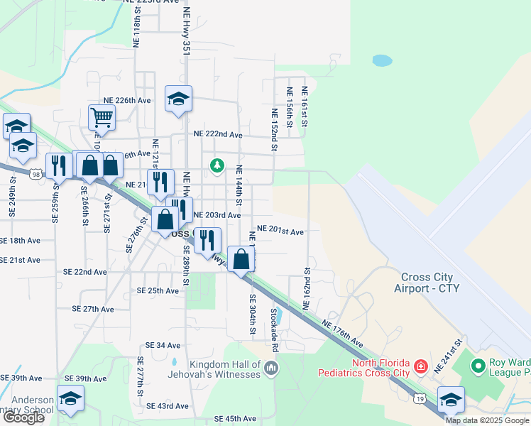 map of restaurants, bars, coffee shops, grocery stores, and more near 416 Northeast 207 Avenue in Cross City