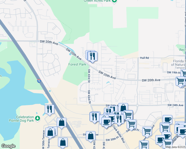 map of restaurants, bars, coffee shops, grocery stores, and more near 1922 Southwest 42nd Way in Gainesville