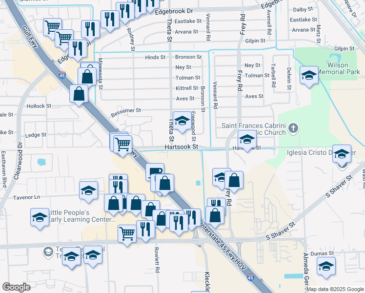 map of restaurants, bars, coffee shops, grocery stores, and more near 10253 Hartsook Street in Houston