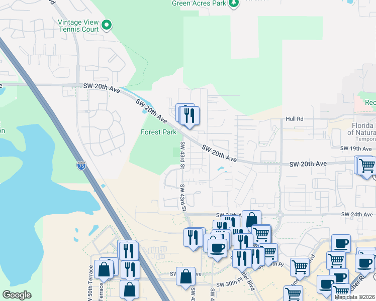 map of restaurants, bars, coffee shops, grocery stores, and more near 1902 Southwest 42nd Way in Gainesville