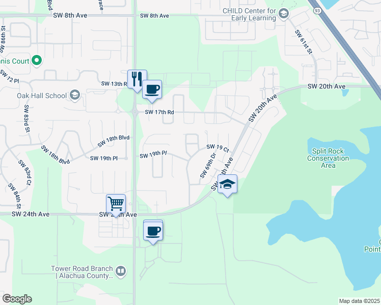 map of restaurants, bars, coffee shops, grocery stores, and more near 1915 Southwest 70th Terrace in Gainesville