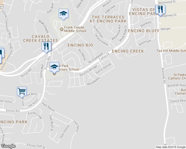 map of restaurants, bars, coffee shops, grocery stores, and more near 21123 Simi Valley Drive in San Antonio