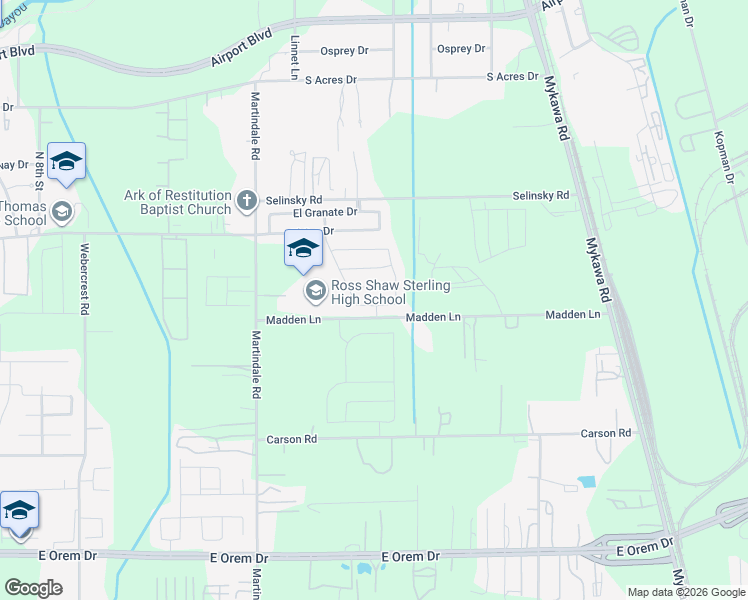 map of restaurants, bars, coffee shops, grocery stores, and more near 6227 El Platino Drive in Houston