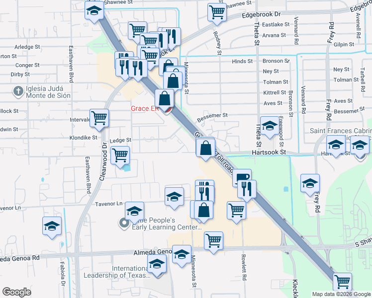 map of restaurants, bars, coffee shops, grocery stores, and more near 3 Minnesota Street in Houston