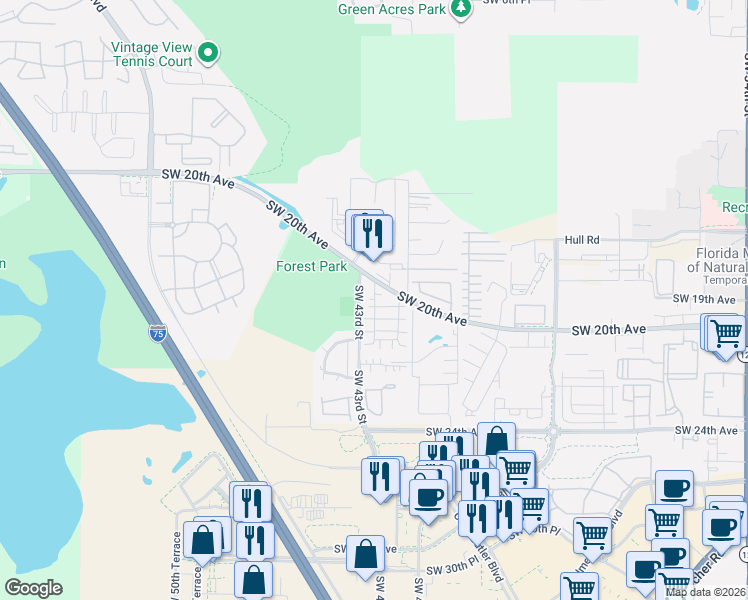 map of restaurants, bars, coffee shops, grocery stores, and more near 1902 Southwest 42nd Way in Gainesville