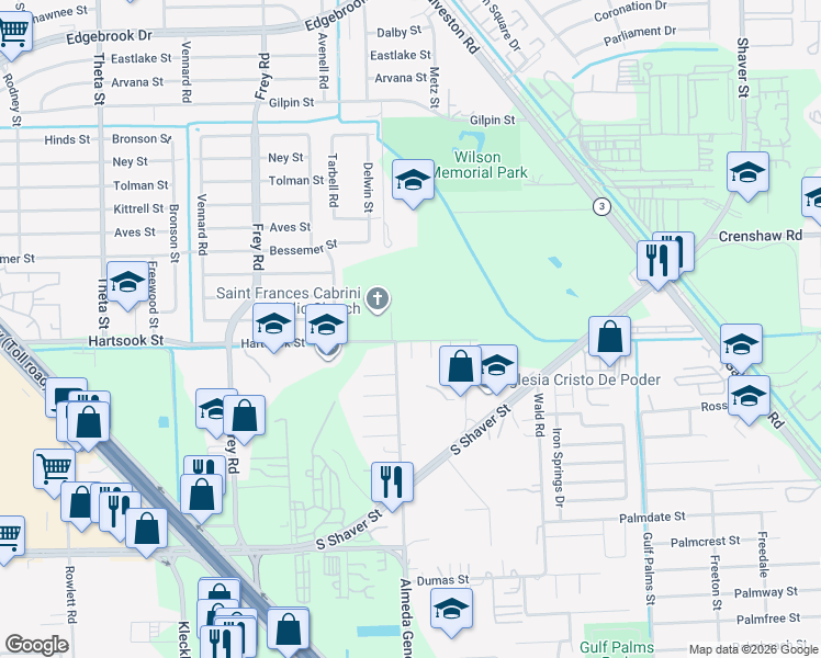 map of restaurants, bars, coffee shops, grocery stores, and more near 8751 North Broadway in Houston