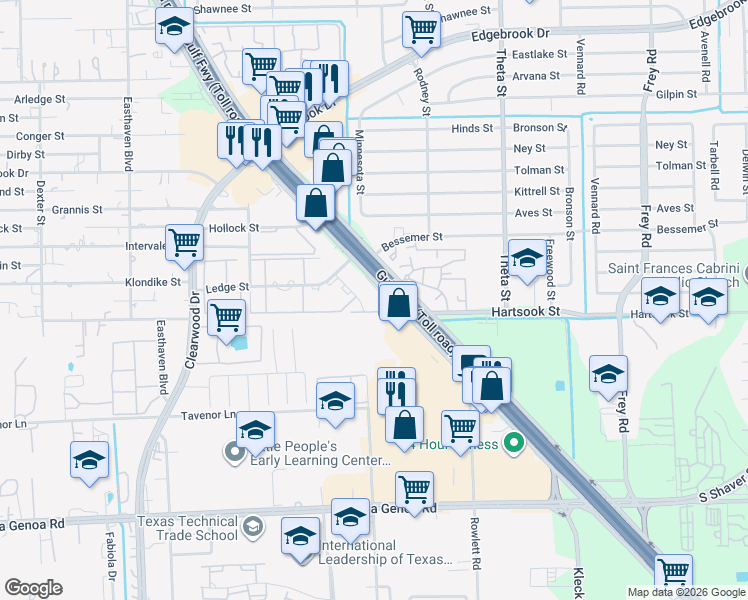 map of restaurants, bars, coffee shops, grocery stores, and more near 10912 Gulf Freeway in Houston