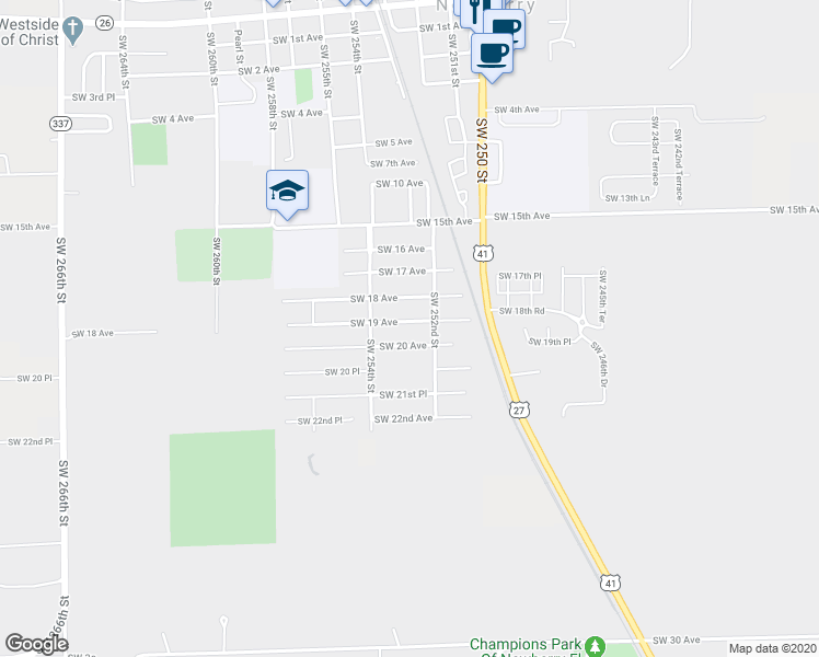 map of restaurants, bars, coffee shops, grocery stores, and more near 25241 Southwest 19 Avenue in Newberry