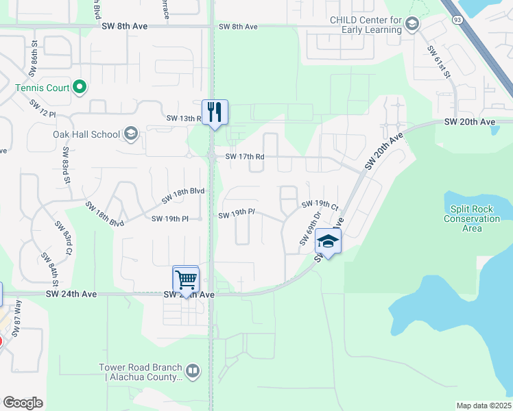 map of restaurants, bars, coffee shops, grocery stores, and more near 7201 Southwest 18 Place in Gainesville
