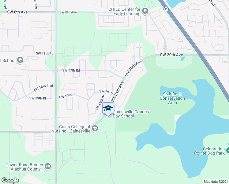 map of restaurants, bars, coffee shops, grocery stores, and more near 1815 Southwest 67th Terrace in Gainesville