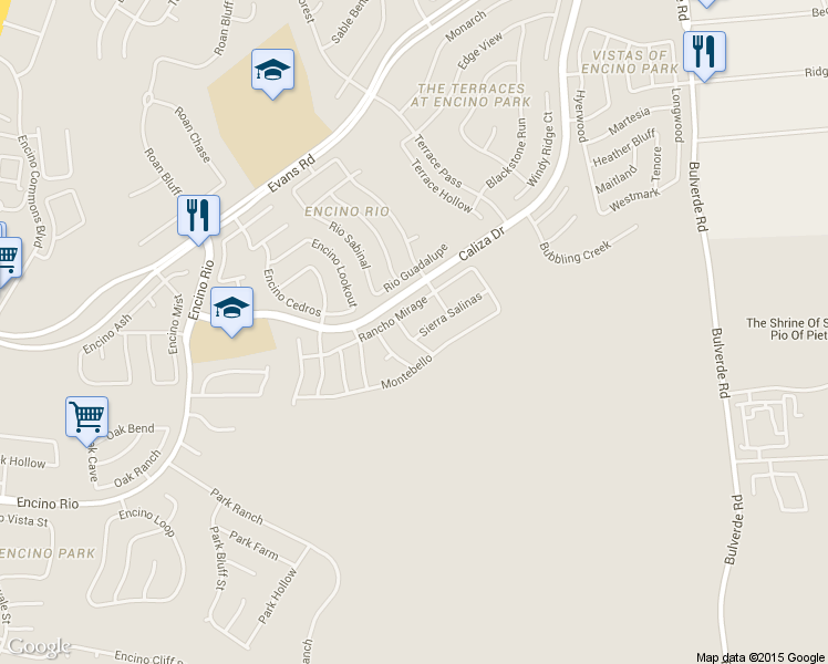 map of restaurants, bars, coffee shops, grocery stores, and more near 21130 Simi Valley Drive in San Antonio
