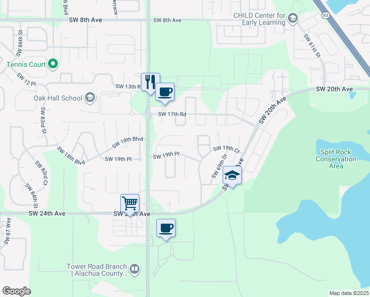 map of restaurants, bars, coffee shops, grocery stores, and more near 7201 Southwest 18 Place in Gainesville