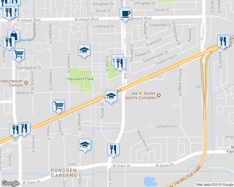 map of restaurants, bars, coffee shops, grocery stores, and more near 3922 Main Street in Houston