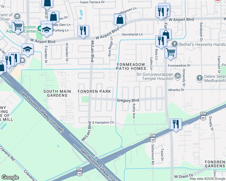 map of restaurants, bars, coffee shops, grocery stores, and more near 11723 N Willow Cir in Houston
