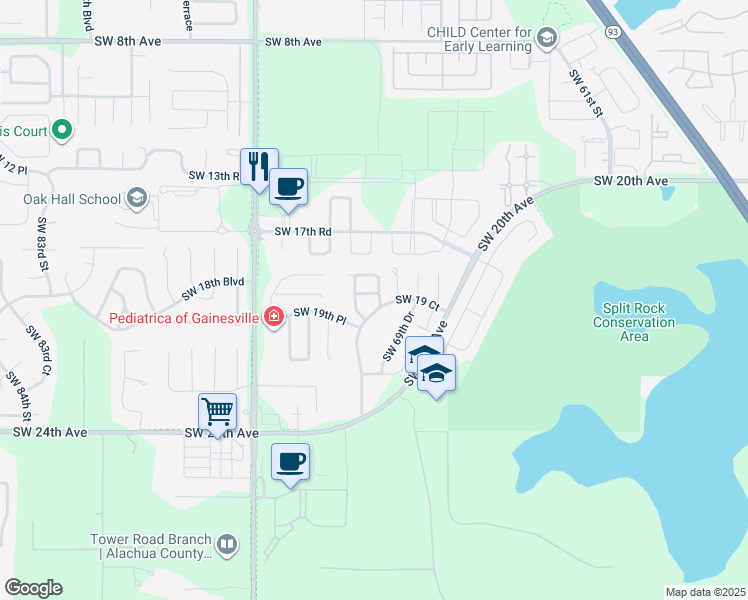 map of restaurants, bars, coffee shops, grocery stores, and more near 1828 Southwest 69 Way in Gainesville