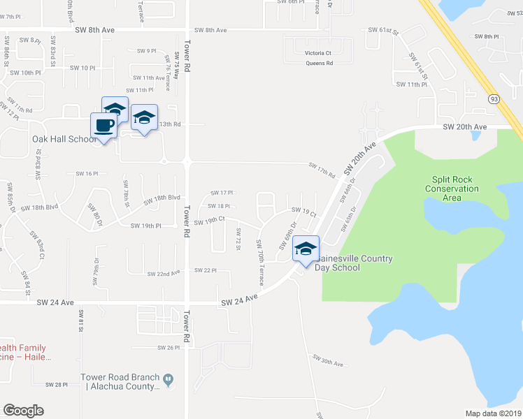 map of restaurants, bars, coffee shops, grocery stores, and more near 1828 Southwest 69 Way in Gainesville