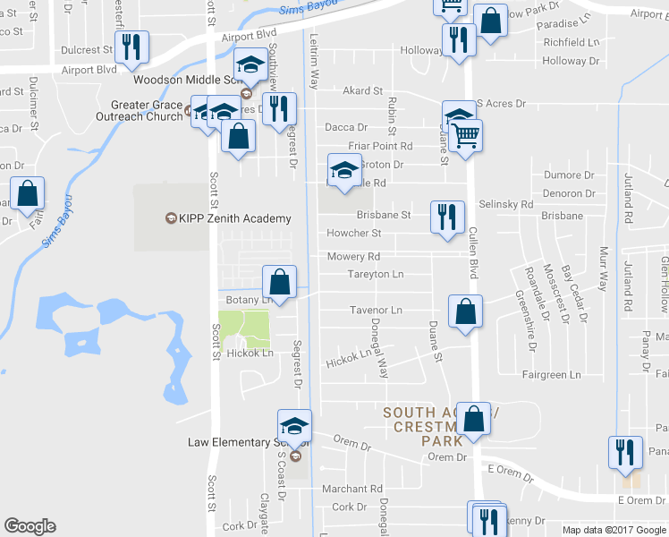 map of restaurants, bars, coffee shops, grocery stores, and more near 4115 Tareyton Lane in Houston
