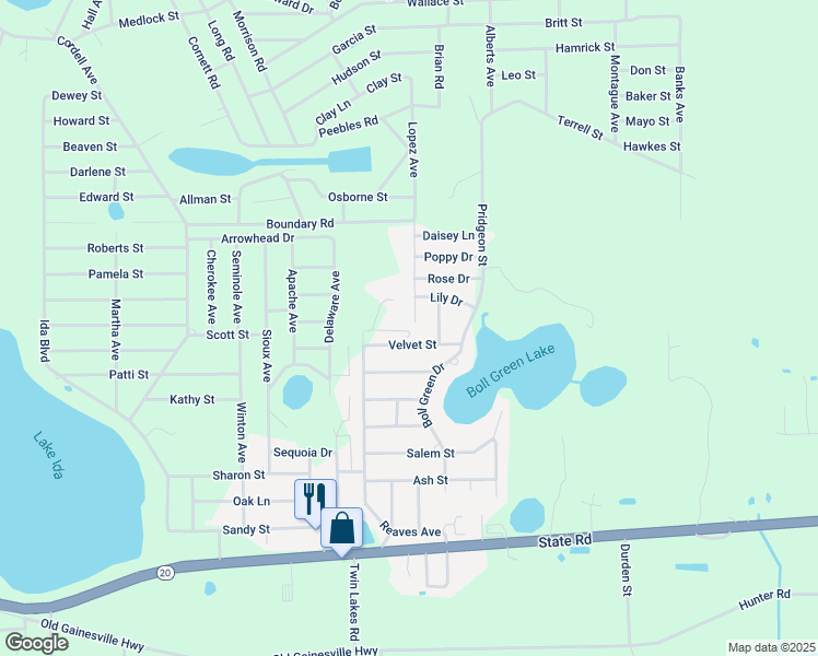 map of restaurants, bars, coffee shops, grocery stores, and more near 133 Winchester Avenue in Interlachen