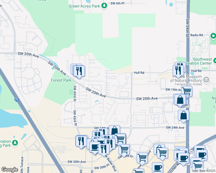 map of restaurants, bars, coffee shops, grocery stores, and more near 1811 Southwest 40th Terrace in Gainesville