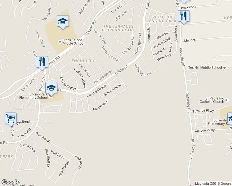 map of restaurants, bars, coffee shops, grocery stores, and more near 2722 Sierra Salinas in San Antonio