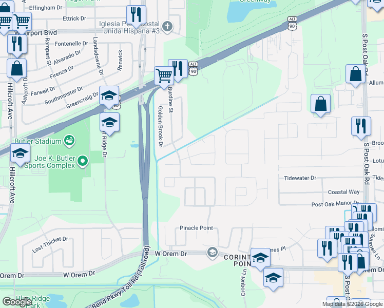map of restaurants, bars, coffee shops, grocery stores, and more near 12819 West Greenwick Loop in Houston