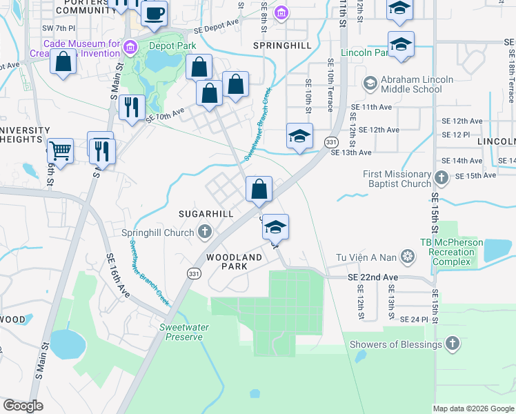 map of restaurants, bars, coffee shops, grocery stores, and more near SE Williston Rd & 4th St & SE 4 St in Gainesville