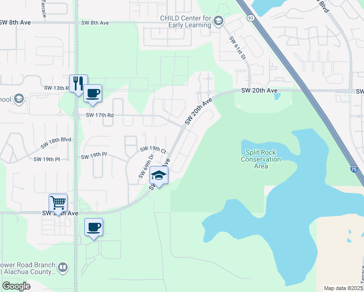 map of restaurants, bars, coffee shops, grocery stores, and more near 1849 Southwest 66th Drive in Gainesville