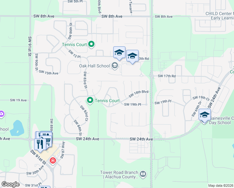 map of restaurants, bars, coffee shops, grocery stores, and more near 1820 Southwest 78th Street in Gainesville