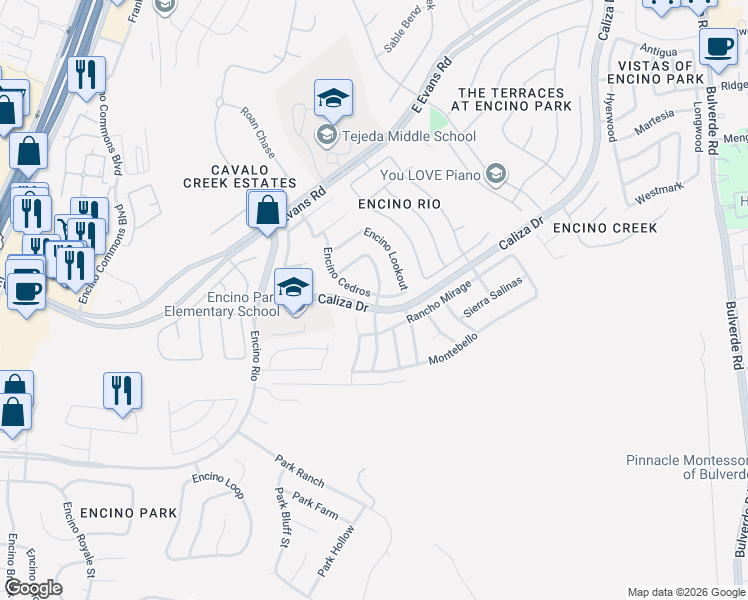 map of restaurants, bars, coffee shops, grocery stores, and more near 2506 Encino Cedros in San Antonio