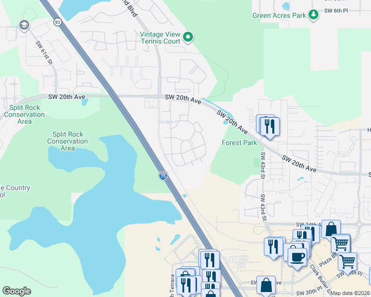 map of restaurants, bars, coffee shops, grocery stores, and more near 4940 Southwest 18th Place in Gainesville