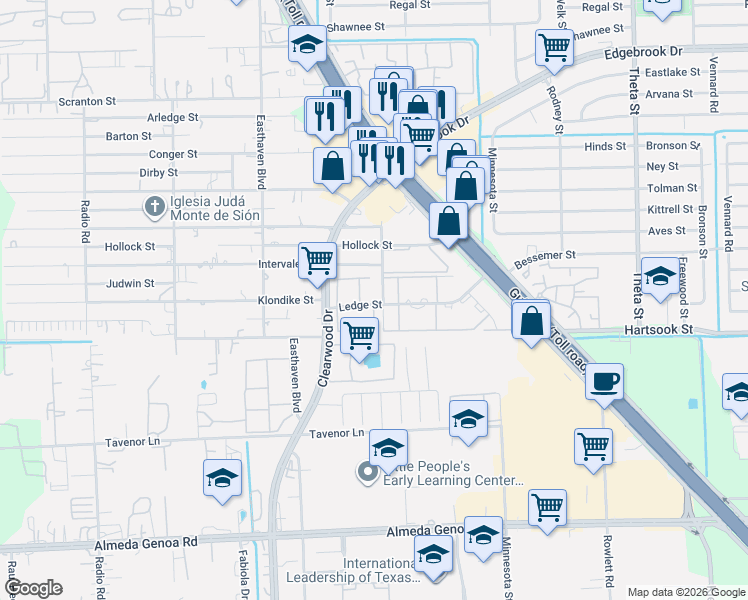 map of restaurants, bars, coffee shops, grocery stores, and more near 9220 Nathaniel Street in Houston