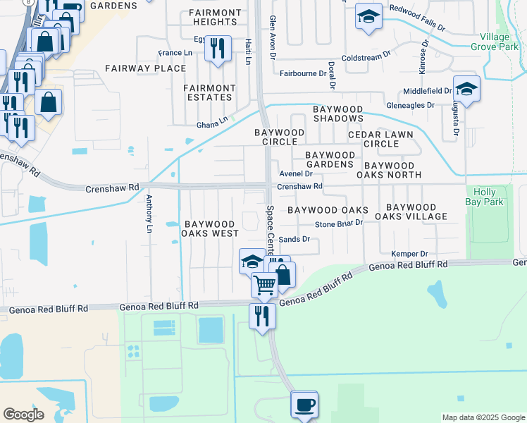 map of restaurants, bars, coffee shops, grocery stores, and more near 5020 Space Center Boulevard in Pasadena