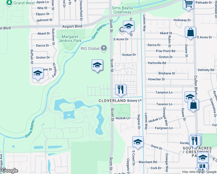 map of restaurants, bars, coffee shops, grocery stores, and more near in Houston