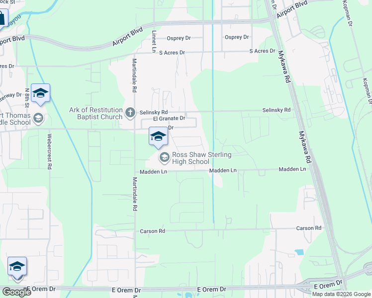 map of restaurants, bars, coffee shops, grocery stores, and more near 6227 El Platino Drive in Houston