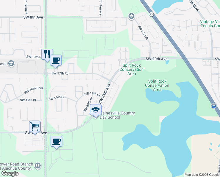 map of restaurants, bars, coffee shops, grocery stores, and more near 1776 Southwest 66th Drive in Gainesville