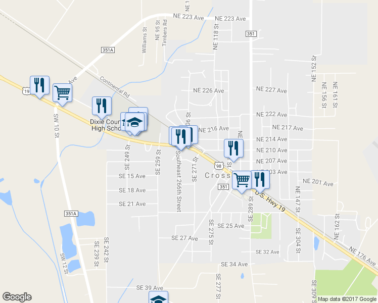 map of restaurants, bars, coffee shops, grocery stores, and more near 16368 Southeast 12 Avenue in Cross City