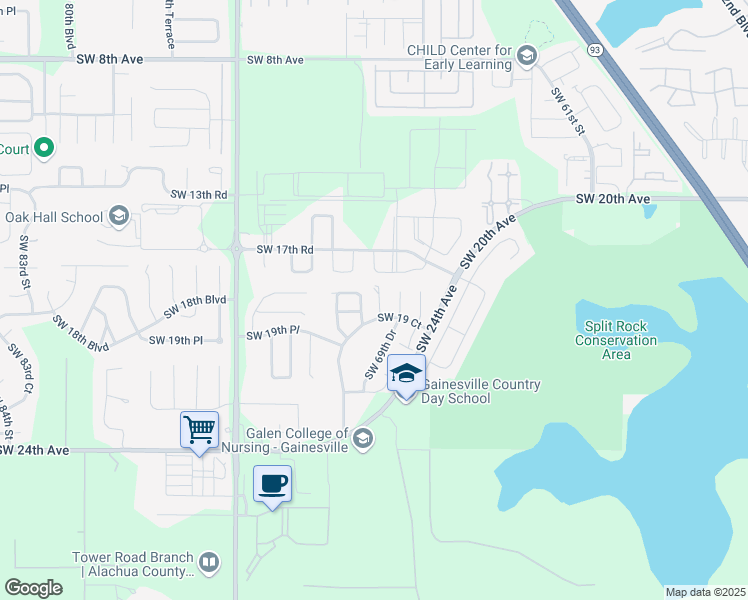 map of restaurants, bars, coffee shops, grocery stores, and more near 1730 Southwest 69 Terrace in Gainesville