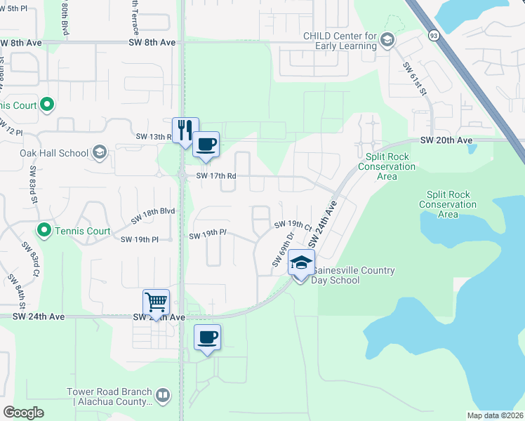 map of restaurants, bars, coffee shops, grocery stores, and more near 1828 Southwest 69 Way in Gainesville