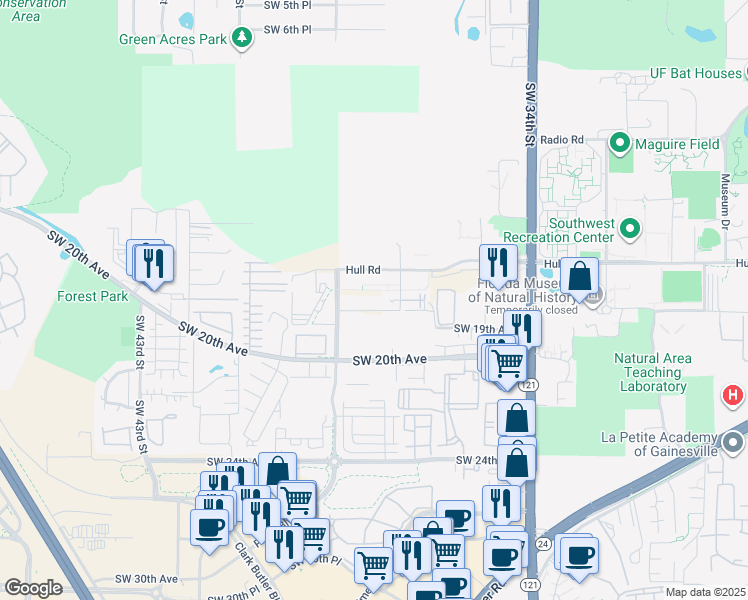 map of restaurants, bars, coffee shops, grocery stores, and more near 1720 Southwest 37th Street in Gainesville