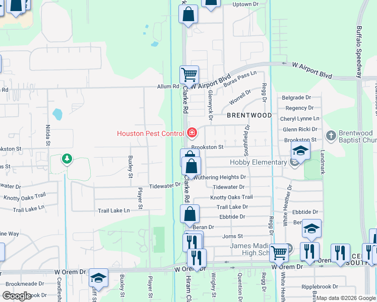 map of restaurants, bars, coffee shops, grocery stores, and more near in Houston